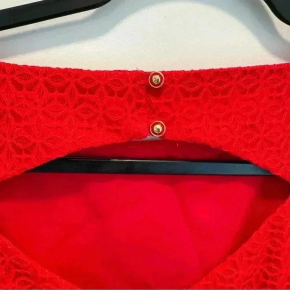Trina‎ Turk Red Eyelet Dress Size 2 Peekaboo Back Cut Out - Picture 8 of 14